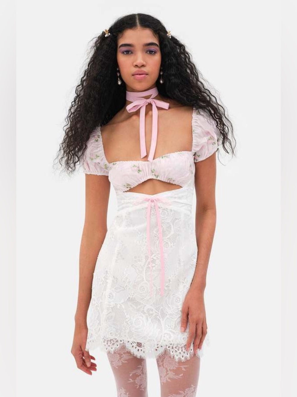 For Love & Lemons White and Pink Lace Mini Dress - Picture 8 of 8